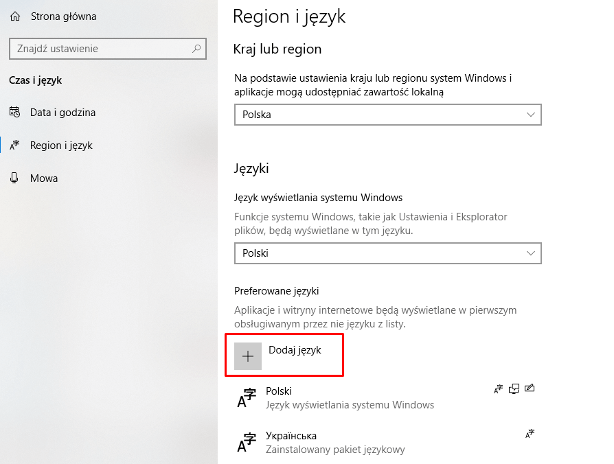 Установка польской раскладки клавиатуры Windows 10 